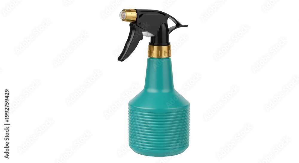 Naklejka premium Turquoise trigger spray bottle with black pump isolated on transparent background