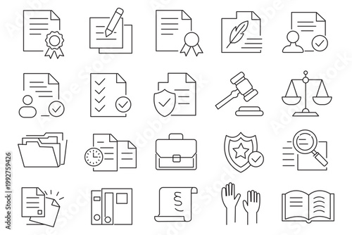 Legal documents icon set. Editable line icons. Vector illustration.