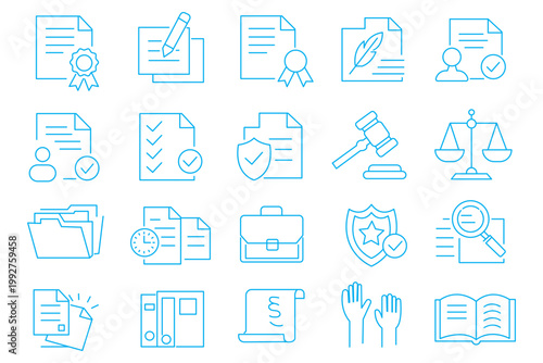 Legal documents icon set. Editable line icons. Vector illustration.