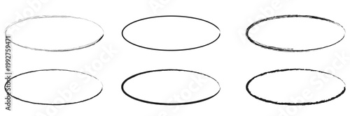 Set of black hand-drawn oval circles and sketchy rings for highlighting text and emphasizing important content elements. white background, EPS10 