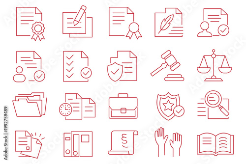 Legal documents icon set. Editable line icons. Vector illustration.