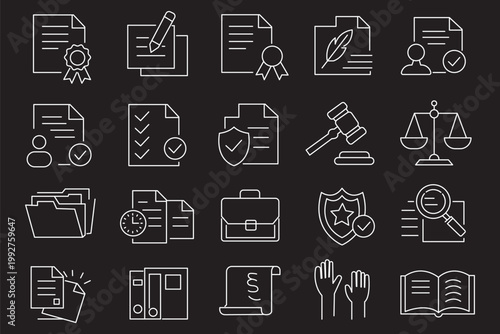 Legal documents icon set. Editable line icons. Vector illustration.