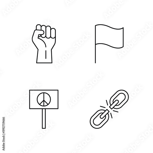 Protest and Freedom Symbolic Linear Icon Set