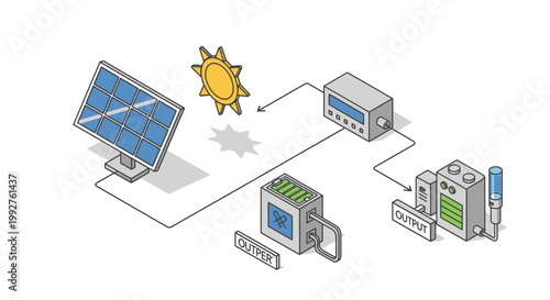 Solar Energy System with Panel, Inverter, Battery, and Controller.