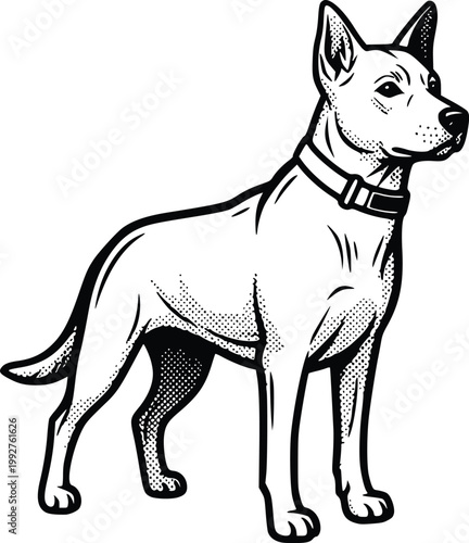 Hand Drawn Guard Dog with Collar Detailed Vector Line Art Illustration