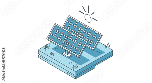 Solar Panels Generating Clean Energy Under Sunlight Illustration.
