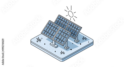 Solar Panels Generating Clean Energy Under Sunlight Illustration.