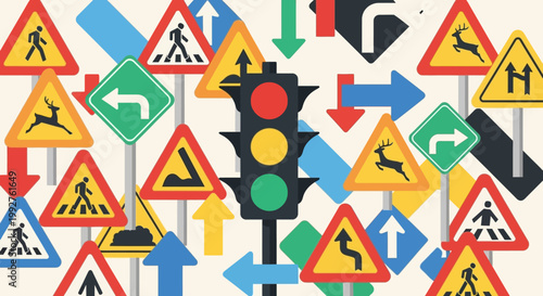 Traffic Light and Road Signs Pattern.