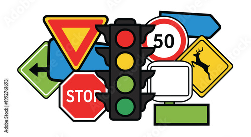 Traffic Signs and Signal Light Collection for Road Safety.