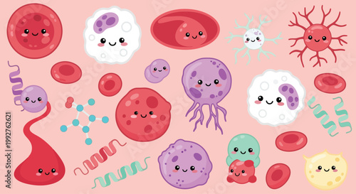Cartoon Microbes Colorful Bacteria And Viruses Illustration.