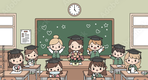 Group of cheerful students gathered together.