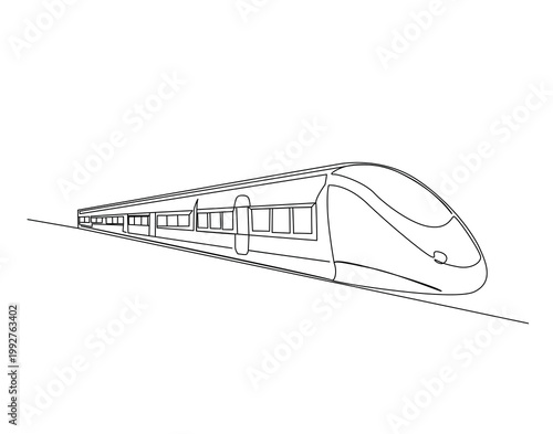 One Line Drawing of Fast Train or High Speed Train. Railroad Transportation Concept illustration.