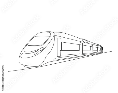 One Line Drawing of Fast Train or High Speed Train. Railroad Transportation Concept illustration.
