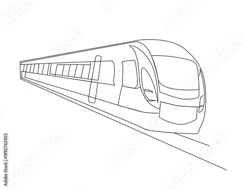 One Line Drawing of Fast Train or High Speed Train. Railroad Transportation Concept illustration.