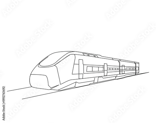 One Line Drawing of Fast Train or High Speed Train. Railroad Transportation Concept illustration.