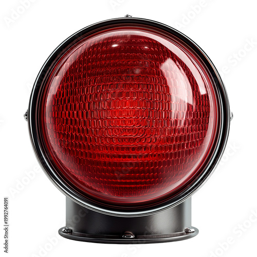 A red reflective warning light  metal base isolated on transparent background