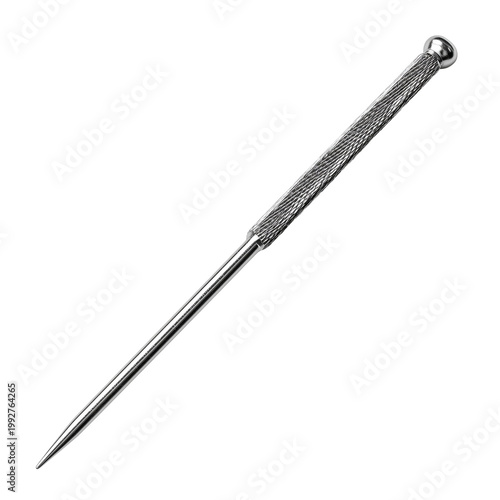 A silver handled engraving tool with a pointed tip isolated on transparent background