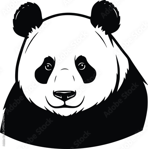 Giant Panda Face Close Up Hand Drawn Vector Line Art Black and White Illustration
