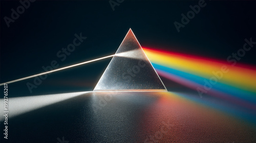 A single beam of light using a triangular prism split into its component colors