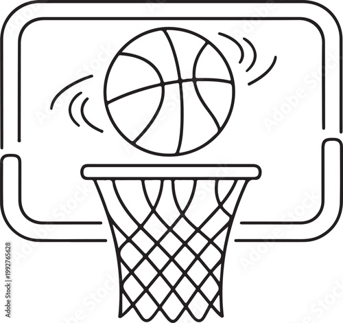 Line art illustration of a basketball hoop and backboard simple silhouette high quality