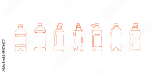 Minimal linear vector set of plastic water bottles in clean line art
