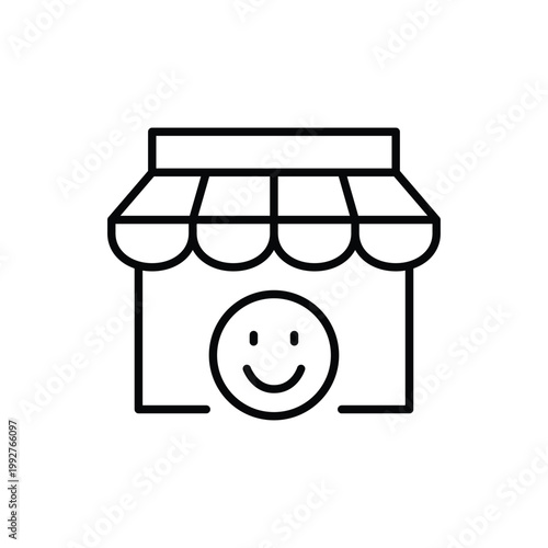 Store and smiley face. Customer satisfaction, positive feedback. Pixel perfect, editable stroke vector icon