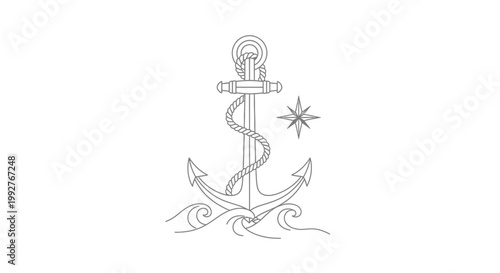 Anchor and nautical star symbol on white background for maritime concepts