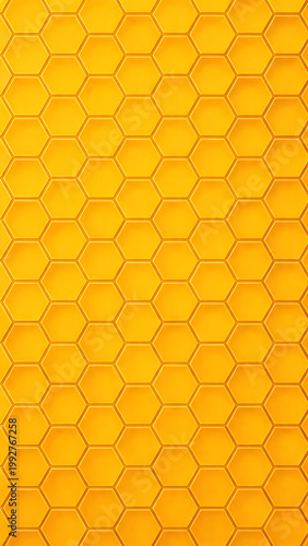 A close-up view of a bright yellow honeycomb pattern. The repetitive hexagonal shapes create a vibrant, geometric texture with soft shadows.