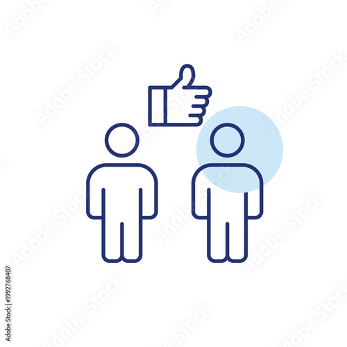 2 people and like symbol. Interaction approved, conversation trust. Pixel perfect, editable stroke vector icon