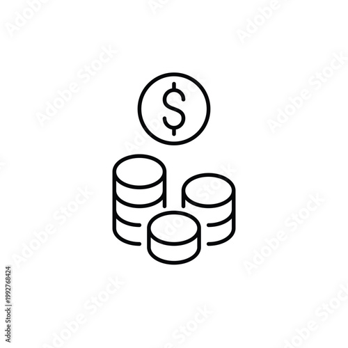 Coins and dollar. Investment and finances growth. Pixel perfect, editable stroke vector icon