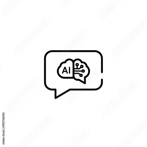 Chatbot Message Outline Icon – Minimal Black and White AI Vector