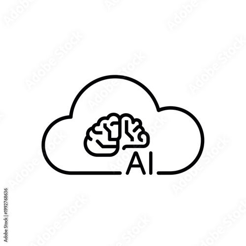 Cloud AI Outline Icon – Minimal Black and White Technology Vector