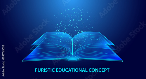 Futuristic Digital Education Concept with Glowing Open Book Illustration