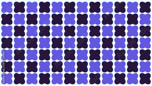 Purple and blue geometric floral seamless pattern, retro quatrefoil background for modern packaging design