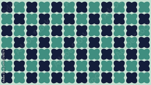 Teal and navy geometric floral seamless pattern, modern retro quatrefoil background for corporate and tech design