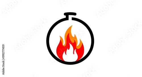 Flame in Stopwatch Icon Symbol.