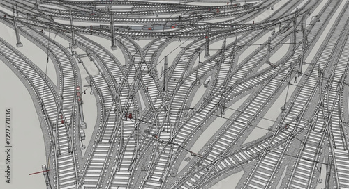 Complex network of railway tracks from above.