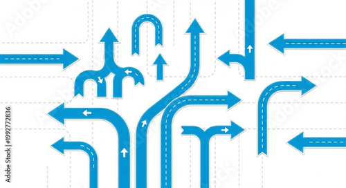 Multiple Blue Arrows Showing Different Directions and Choices.