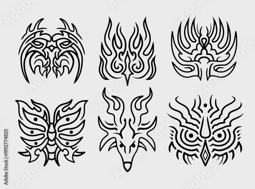 Abstract tribal line tattoo designs set