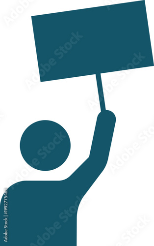 Protester silhouette holding blank sign representing demonstration action in flat vector style