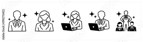 A set of 5 mix icons as businessman, business woman, leadership