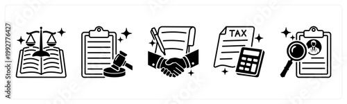 A set of 5 mix icons as regulation, compliance, contract