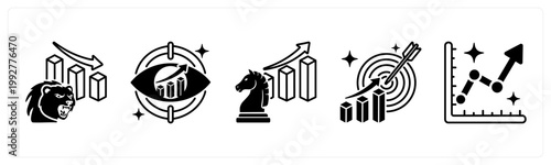 A set of 5 mix icons as bear market, business vision, competitive advantage