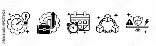 A set of 5 mix icons as efficiency, productivity, time management