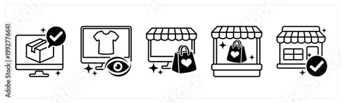 A set of 5 mix icons as order confirmation, recently viewed, online shopping