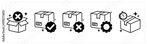 A set of 5 mix icons as out of stock, order confirmed, order cancelled