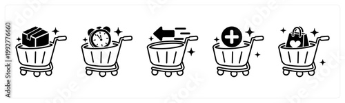 A set of 5 mix icons as bulk order, pre order, quick checkout