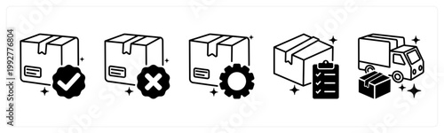 A set of 5 mix icons as order confirmed, order cancelled, order processing