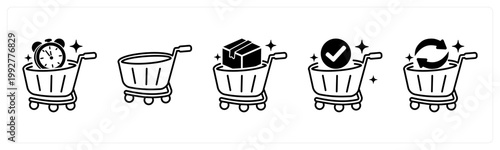 A set of 5 mix icons as pre order, quick checkout, bulk order