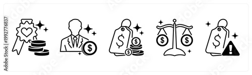A set of 5 mix icons as loyalty points, affilate, lowest price